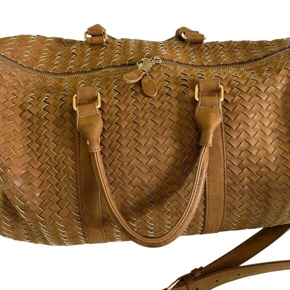Madison West Tan Woven Satchel Shoulder Bag Chain Strap Travel Carry On NWOT - Picture 6 of 16